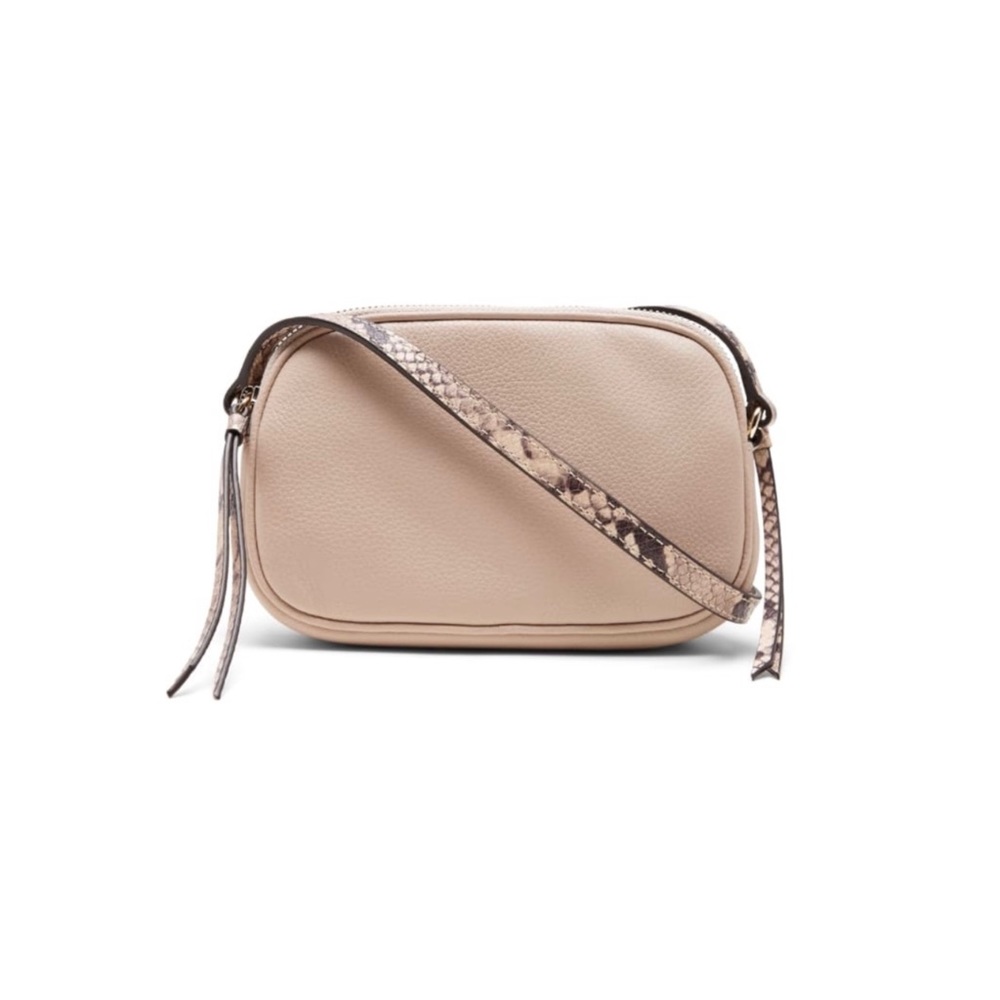 Leather Double Zip Crossbody w/ Snakeskin Strap